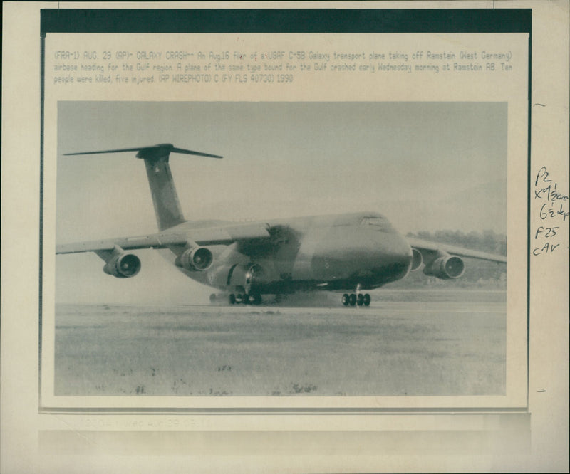 USAF C-5B Galaxy taking off Ramstein Air Base - Vintage Photograph