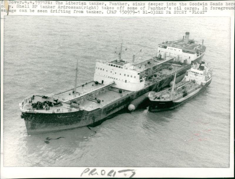 The Liberian tanker Panther sinks deeper. - Vintage Photograph