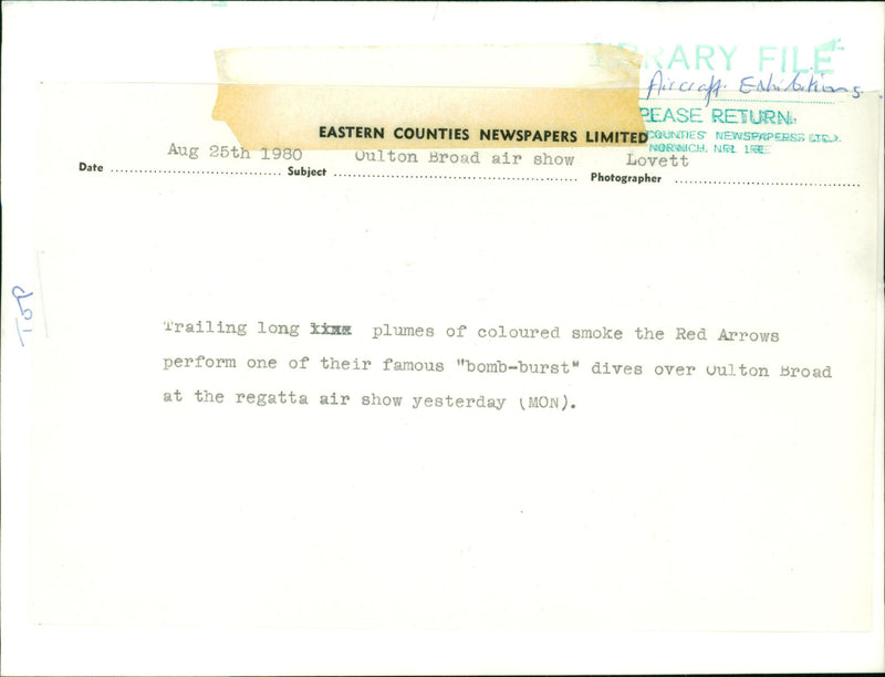 Aircraft aerobatics team oulton broad air show. - Vintage Photograph