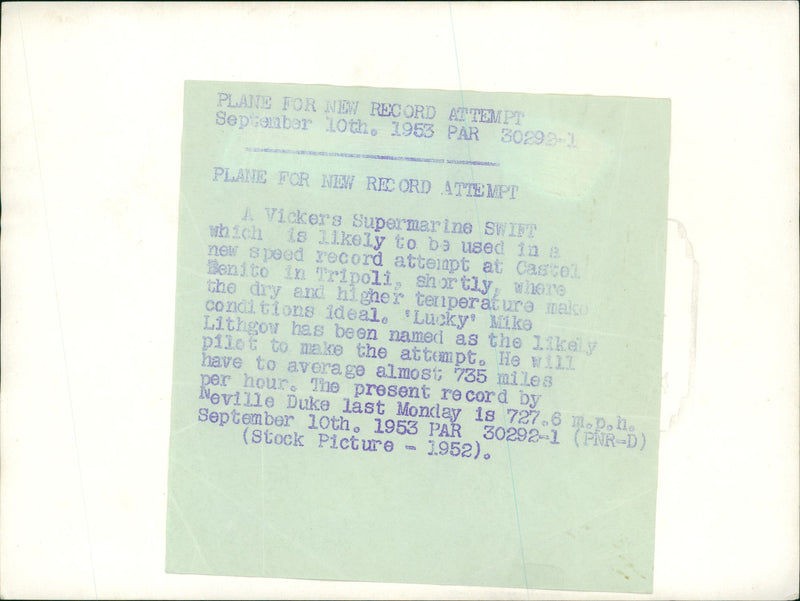 Aircraft: Military: Vickers Supermarince Swift - Vintage Photograph