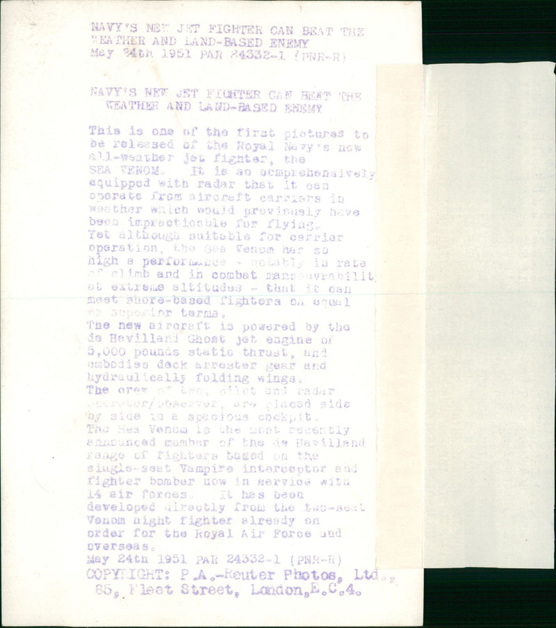 Aircraft: Military: Sea Venom - Vintage Photograph