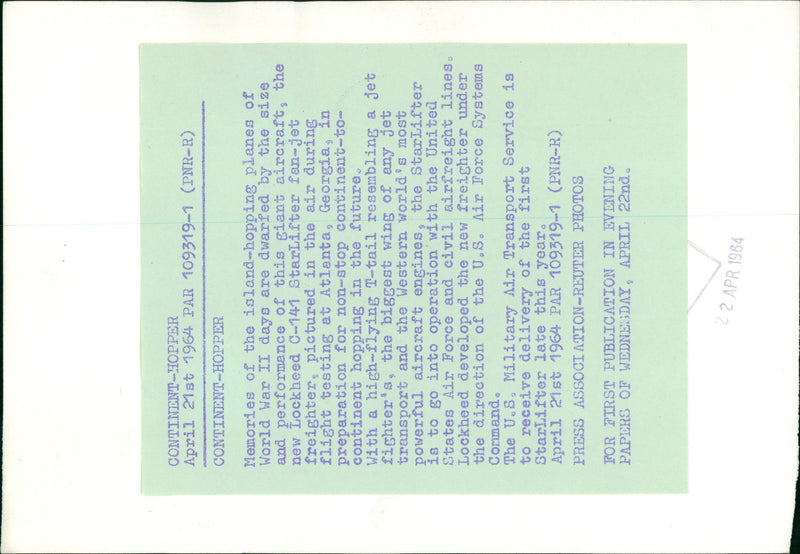 Aircraft: Military: Lockhead C-141 Starlifter - Vintage Photograph