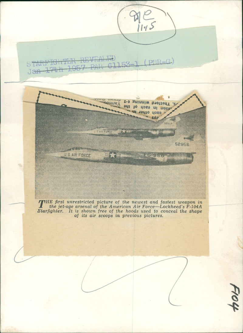 Aircraft: Military: Lockhead's F-104A Starfighter - Vintage Photograph