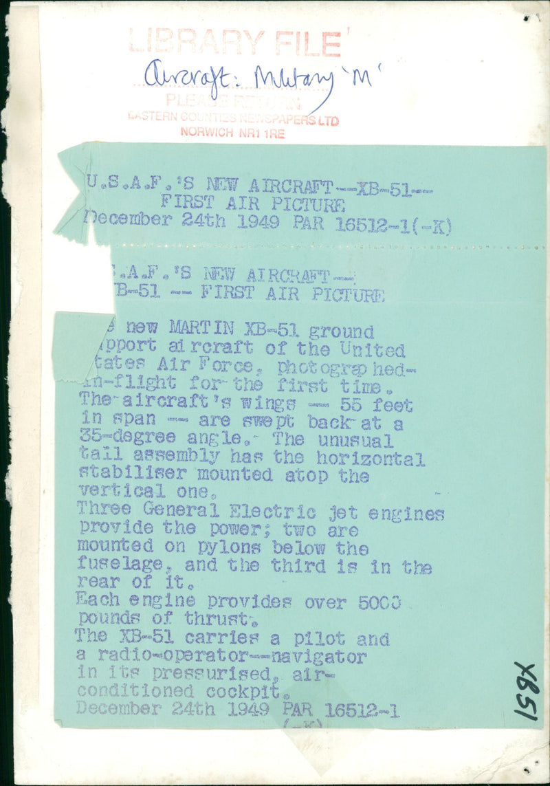 The new martin XB-51 ground. - Vintage Photograph