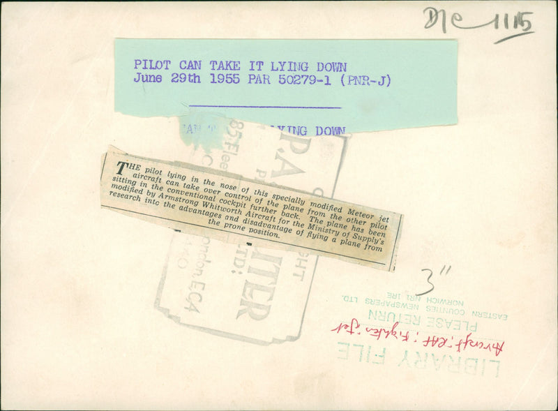 Pilot can take it lying down. - Vintage Photograph