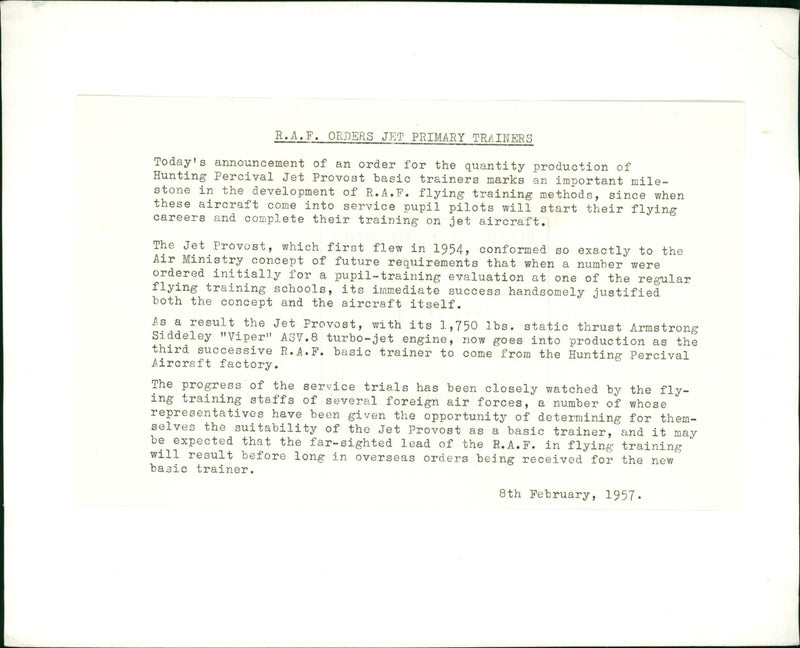 Aircraft: Military: Hunting Percival Jet Provost - Vintage Photograph