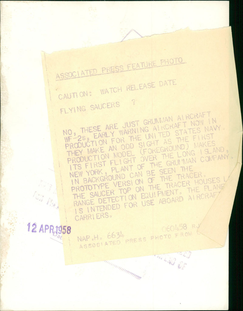 The first production model of Grumman aircraft WF-2s making it's first flight - Vintage Photograph