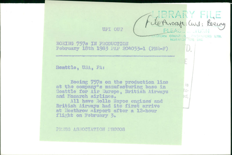 Aircraft: Civil: Boeing 757 - Vintage Photograph