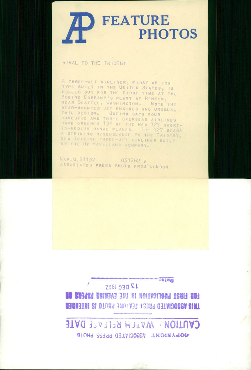 A three-jet airliner. - Vintage Photograph