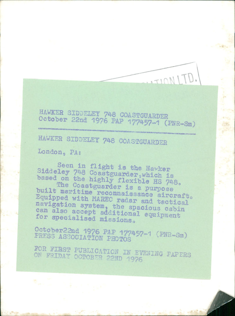 Hawker Siddeley 748 Coastguarder - Vintage Photograph