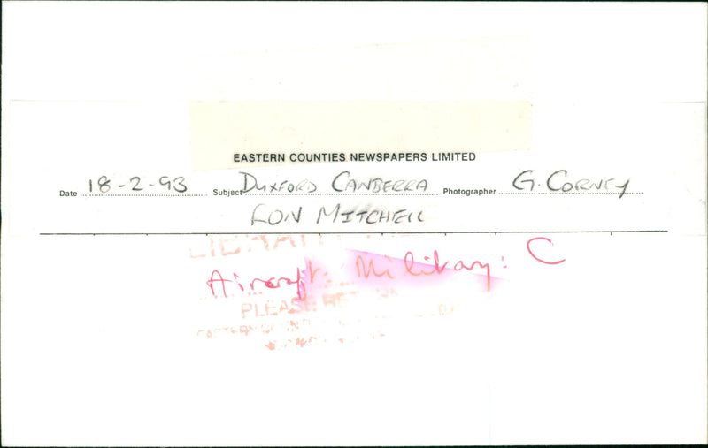 Military Aircraft, Canberra - Vintage Photograph