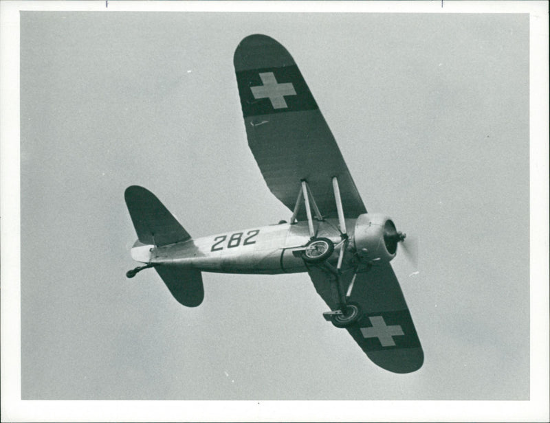 Dewoitine in flight the Swiss Bemblem. - Vintage Photograph