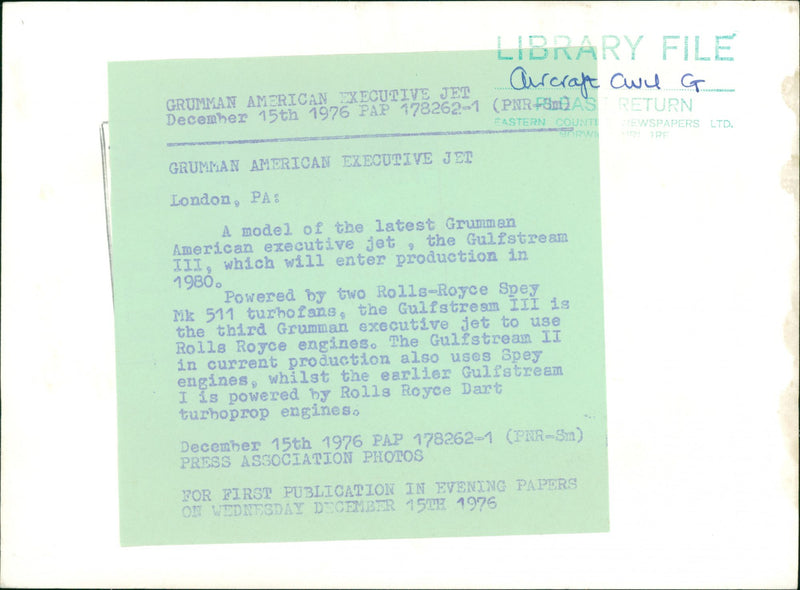 Aircraft: Civil: Grumman American Executive Jet - Vintage Photograph