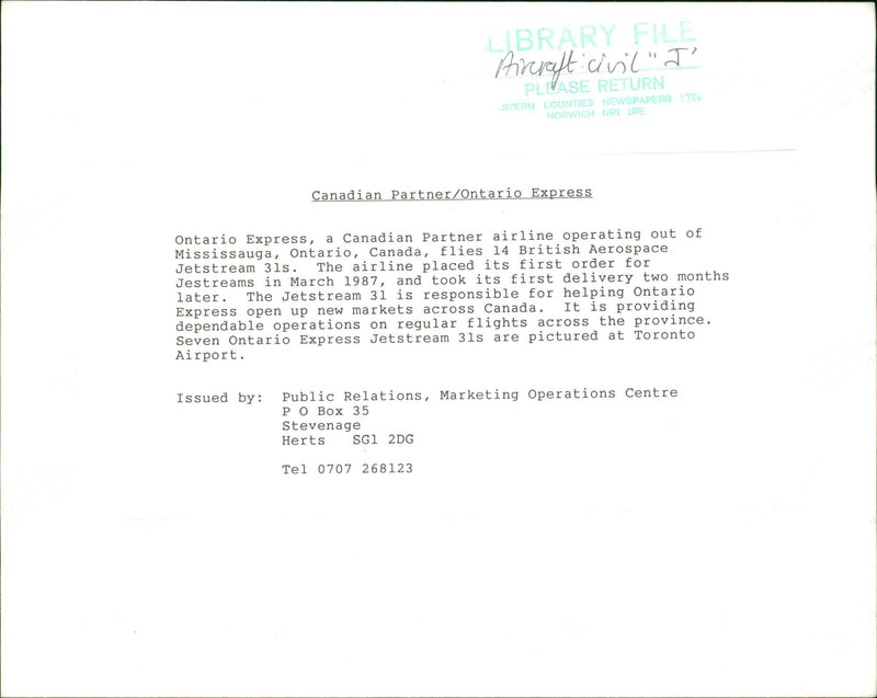 Aircraft: Civil: Jetstream 31s - Vintage Photograph