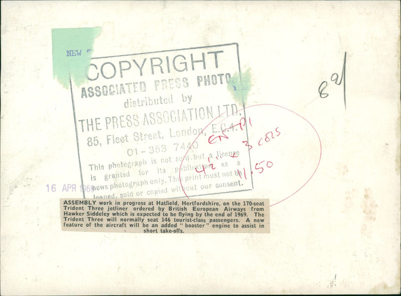 Aircraft: Civil: Trident Three Jetliner - Vintage Photograph