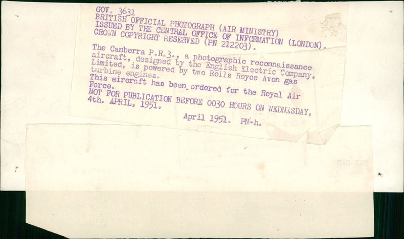 The Canberra P.R.3 - Vintage Photograph