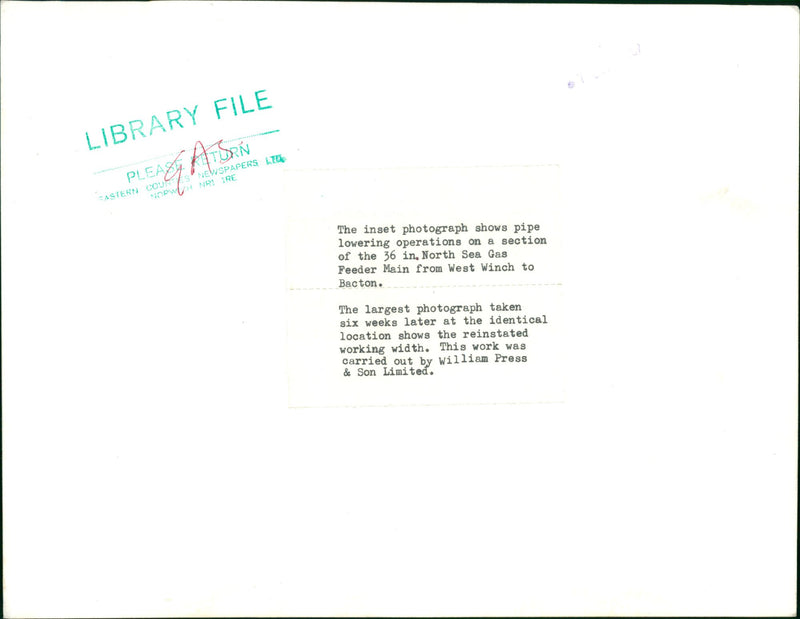 The inset photograph shows pipe lowering operations, the largest photograph taken at the identical location shows the reinstated working width. - Vintage Photograph