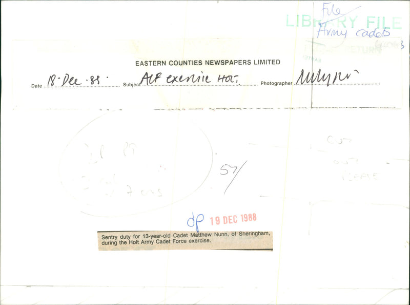 Army Cadets: Cadet Matthew Nunn - Vintage Photograph