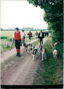 People walking with their dogs. - Vintage Photograph