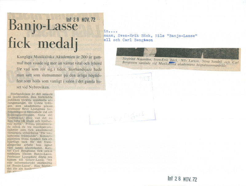 UJO MUSICAL HOLLS ACADEMY NUMBER NILS ELL BANJO SIE - Vintage Photograph