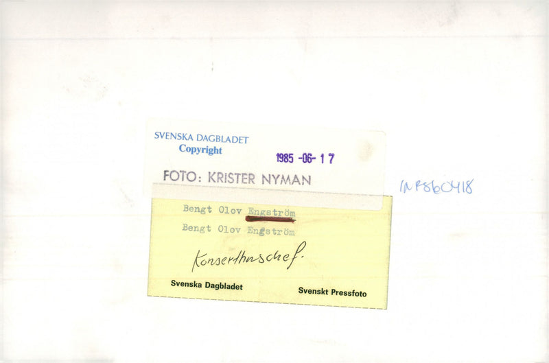 1985 OLOV ENGSTOM COPYIGHT CONCERT HOUSE MANAG LEIF JANSSON - Vintage Photograph