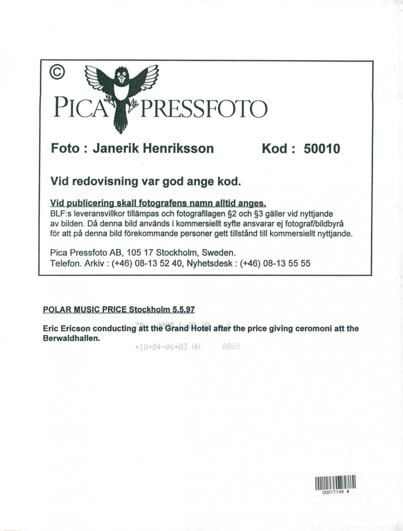 1997 TELEPHONE SWEDEN RESPONSIBLE MUSIC POLAR GRAND - Vintage Photograph