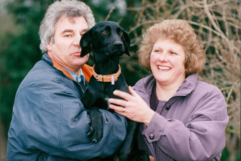 David & Hillany Page with pet dog Rossi. - Vintage Photograph