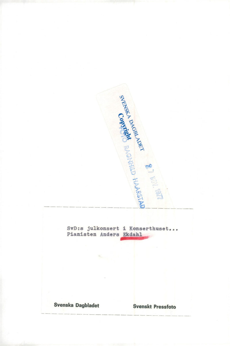 Anders Ekdahl pianist Svd Christmas Concert in the Concert Hall - Vintage Photograph