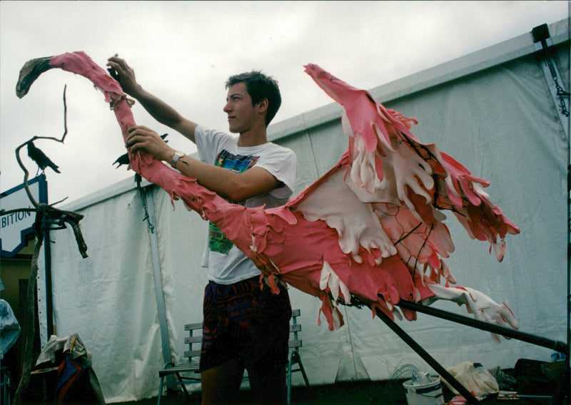 Nathan jarvis with Pink Flamingo sculpture. - Vintage Photograph