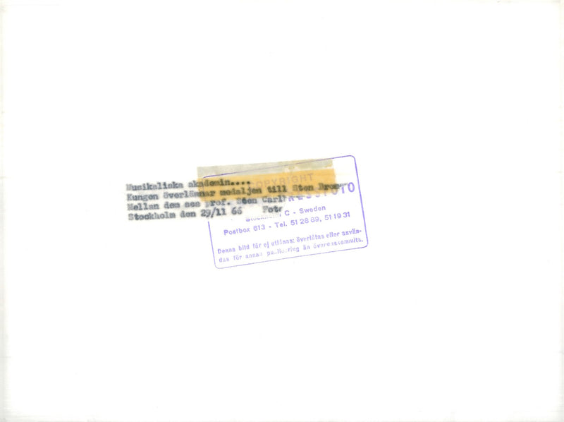 Musical Academy. The king handed over the medal to Sten Broman - Vintage Photograph