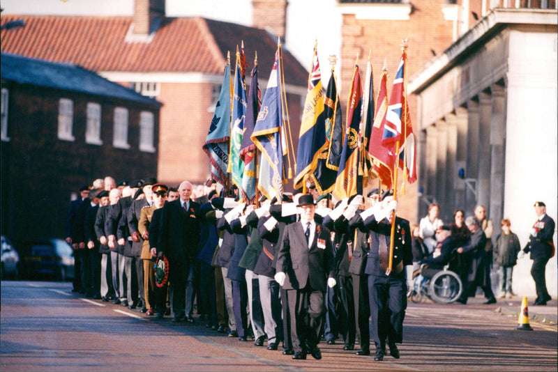 Veterans march down Bethel Street. - Vintage Photograph