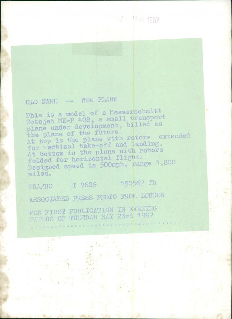 Aircraft: Messerschmitt Rotojet ME-P 408. - Vintage Photograph