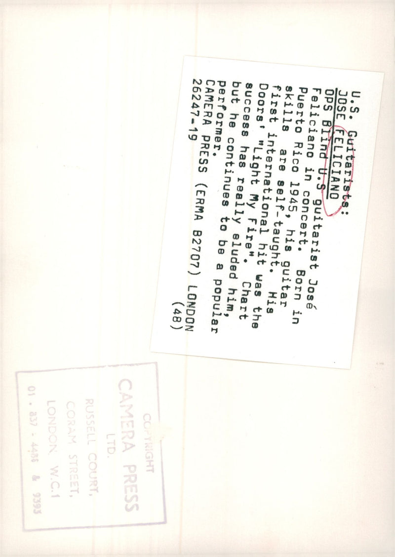 Jose Feliciano, composer, musician - Vintage Photograph