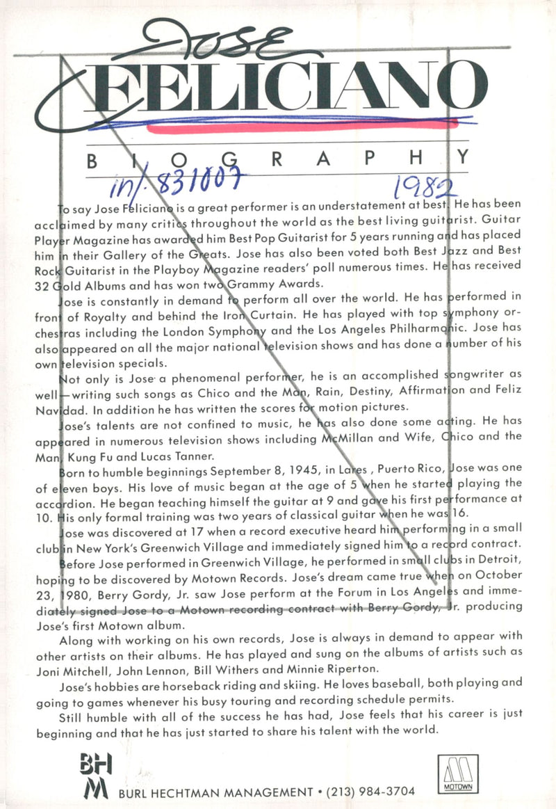 Jose Feliciano, composer, musician - Vintage Photograph