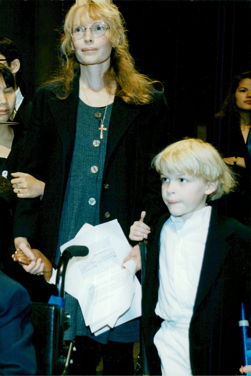 Mia Farrow along with Seamus son - Vintage Photograph