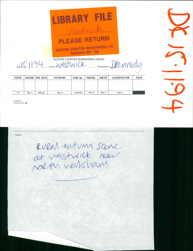 Rural Autumn scene at Wetheringsett. - Vintage Photograph