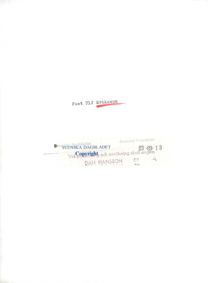 AND ULF ERIKSSON SHOULD STATED ENGLISH SVENS POET - Vintage Photograph