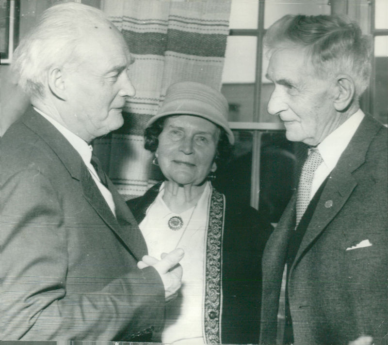 Johan Falkberget, together with writer colleague Albert Viksten and his wife Annmarie on her 80th birthday - Vintage Photograph