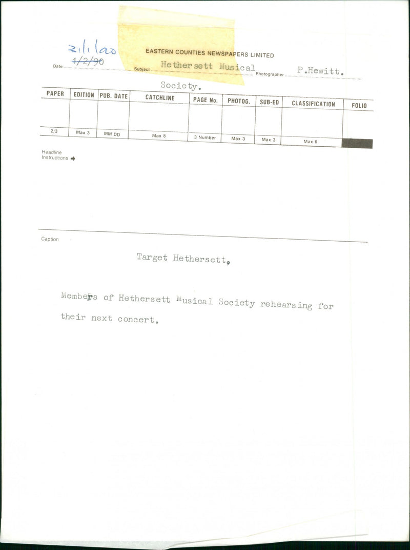 Members of Hethersett Musical Society rehearsing. - Vintage Photograph