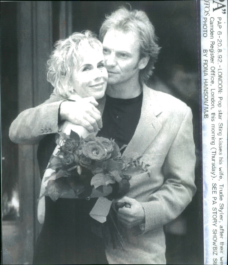 Sting kisses his wife Trudie Styler - Vintage Photograph