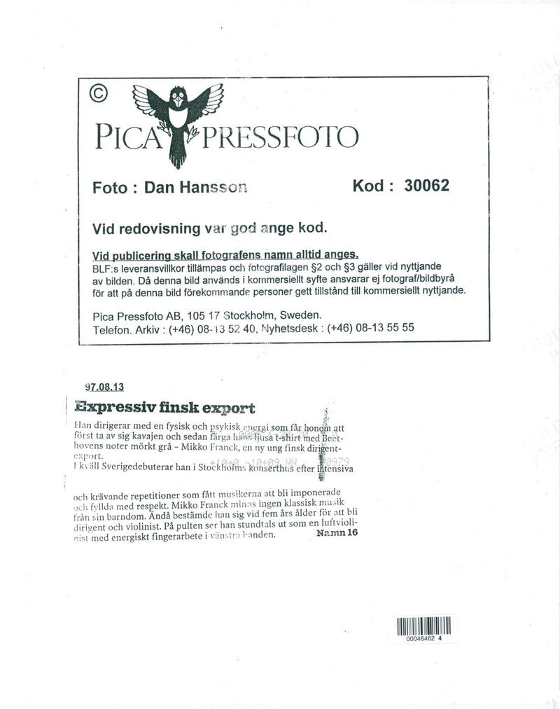 Mikko Franck, Sweden's presenter at the Stockholm Concert Hall - Vintage Photograph