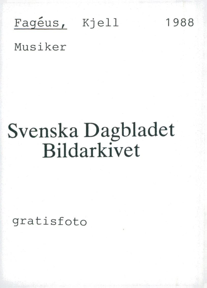 1988 SWEDISH DAILY KJELL FAGEUS MUSICIAN FREE PICTURE ARCH PER ADOLPHSON - Vintage Photograph