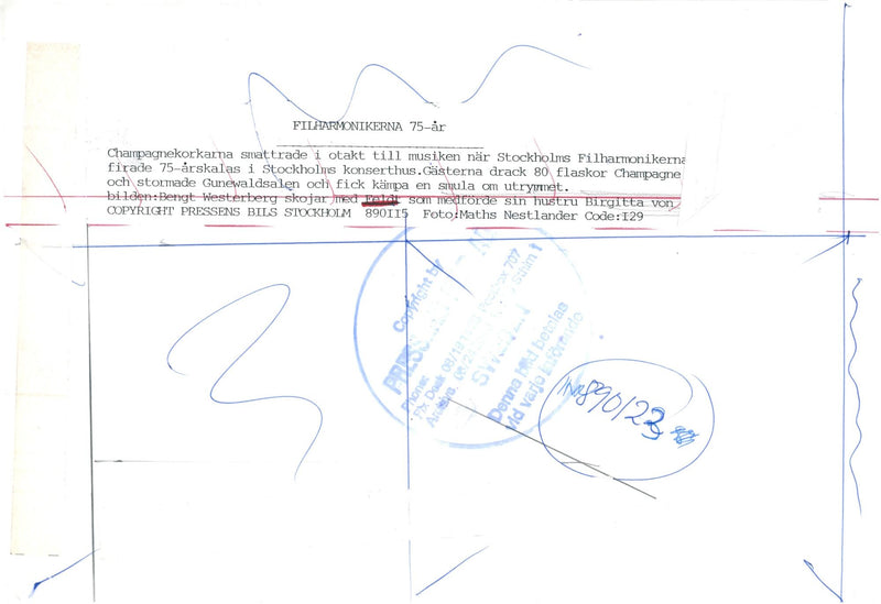 Bengt Westerberg with Kjell-Olof Feldt and wife Birgitta von Otter at Stockholm Philharmonic's 75-year-old in Stockholm Concert Hall - Vintage Photograph