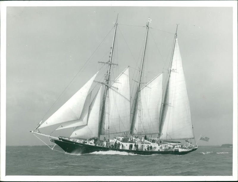 Yatch sailing. Taking part in the tall ships race. - Vintage Photograph