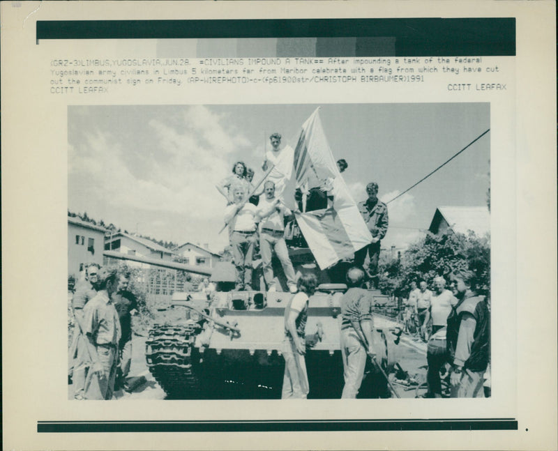 Civilians impound a tank. - Vintage Photograph