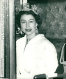 Jeweled with Tiara and in Hermitage, Queen Elizabeth arrived at Parliament - Vintage Photograph