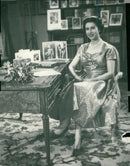 Queen Elizabeth at Sandringham during the speech she held in the radio and television on Christmas day - Vintage Photograph