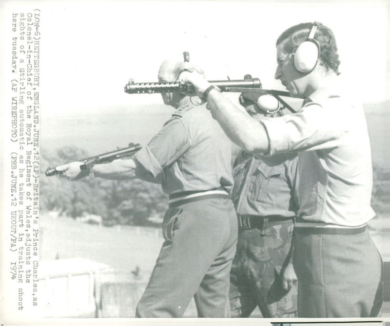 Prince Charles is shooting a Sterling gun gun - Vintage Photograph