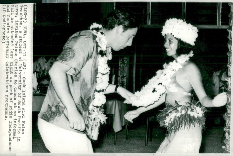 Prince Charles is invited to dance by Helen Frankhen in Suva - Vintage Photograph