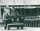 Queen Elizabeth with President Nkrumah at his side during the troupe parade in Accra - Vintage Photograph